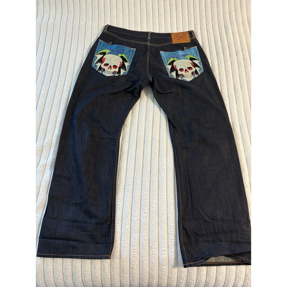 Ed Hardy Christian Audigier Fully Embroidered Blue skull Jeans 2009 Men’s 40x34 - Picture 2 of 11